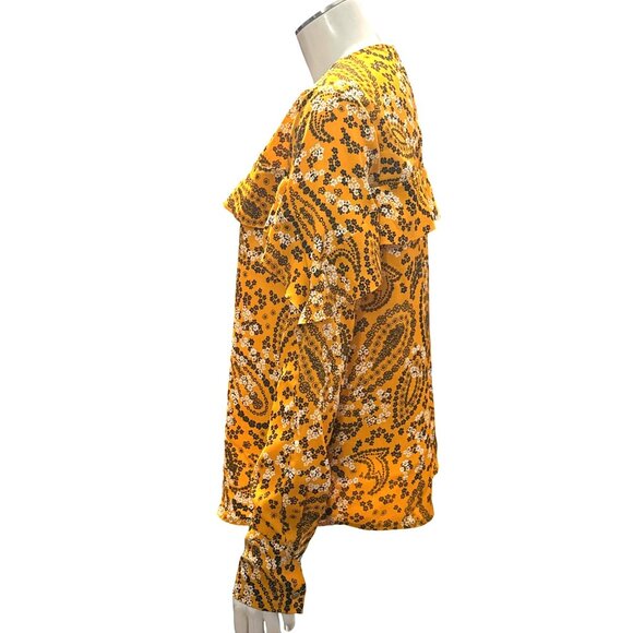 Abercrombie Fitch XS Mustard Paisley Floral Long Sleeve Ruffle Sheer Light Blous - Picture 4 of 14